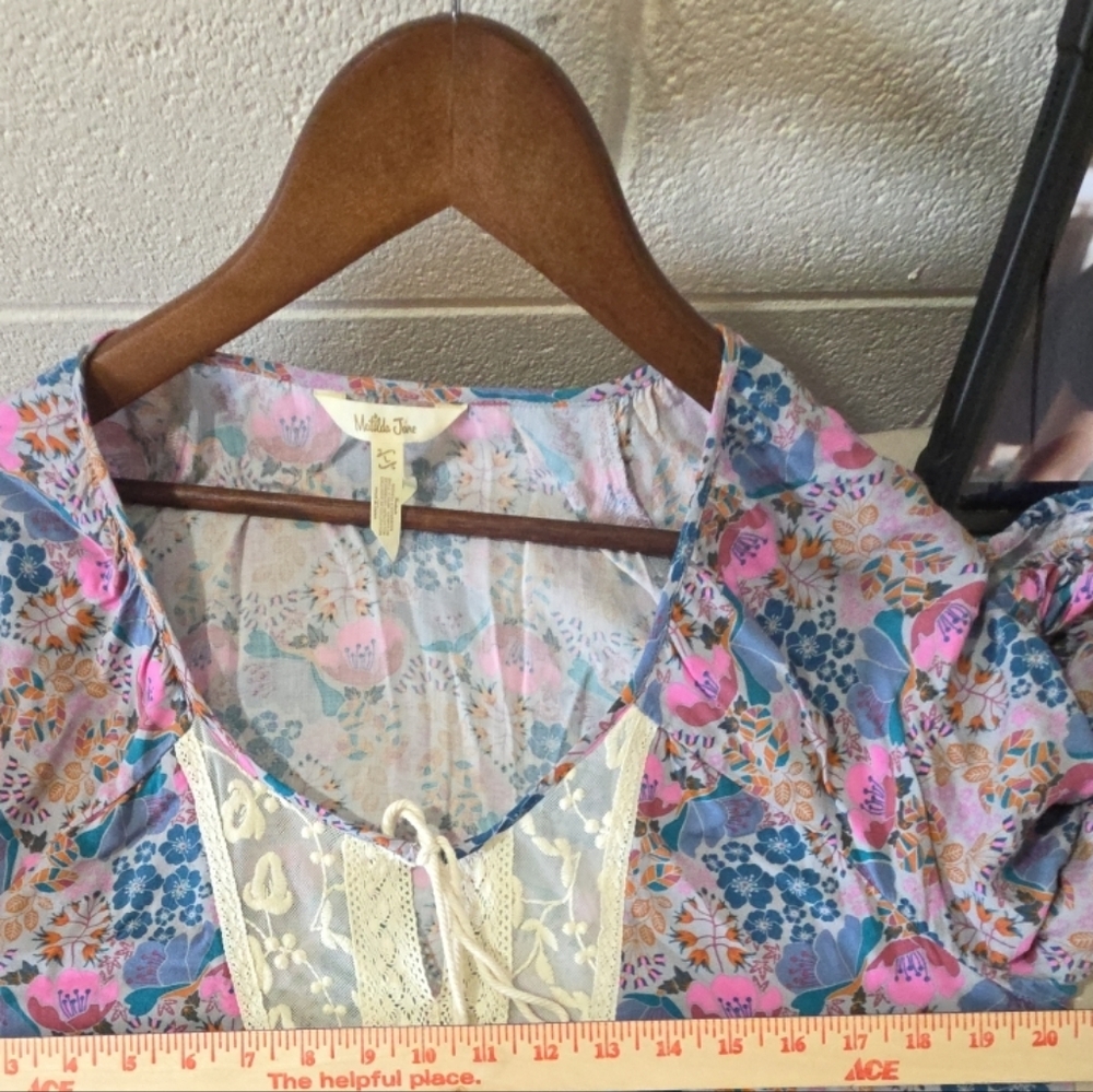 Matilda Jane Pink & Blue Floral Lace-Front Boho Tunic Size Large - Picture 9 of 9